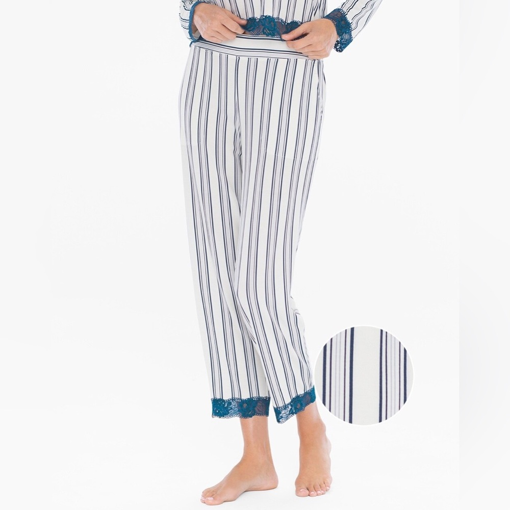 Soma Signature Lace Ankle Pajama Pants Noble Stripe Starry Nights Navy & White M